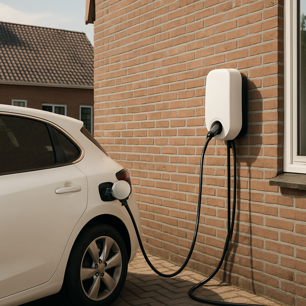 Laadpaal voor een elektrische auto bij een Nederlandse woning