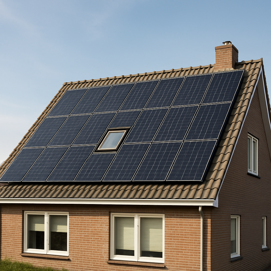 Zonnepanelen netjes geïnstalleerd op het dak van een Nederlandse woning